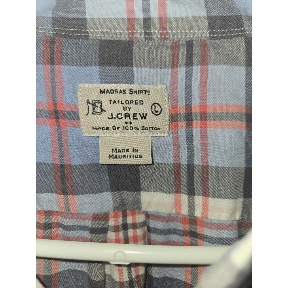 J.Crew Mens‎ Madras Plaid Button Down Shirt Blue Coral Tailored Fit Large